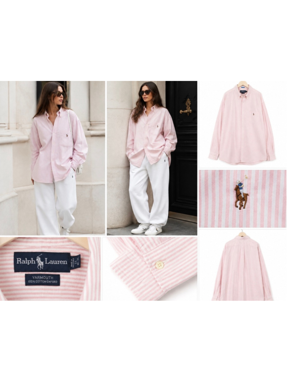 Women's Ralph Lauren Yarmouth Button Down Shirt L Pink White Striped - Picture 2 of 2